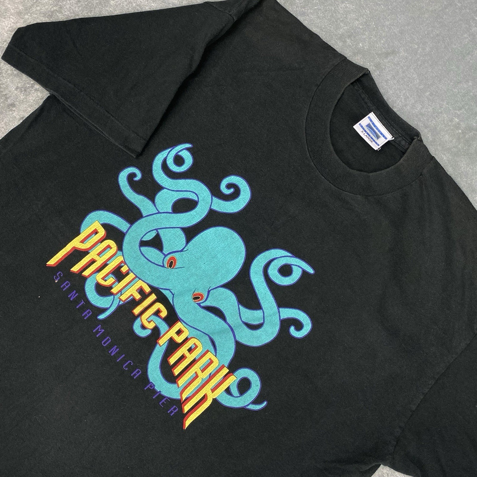 Vintage Pacific Park Santa Monica Pier Shirt Mens XL Black Octopus Single Stitch