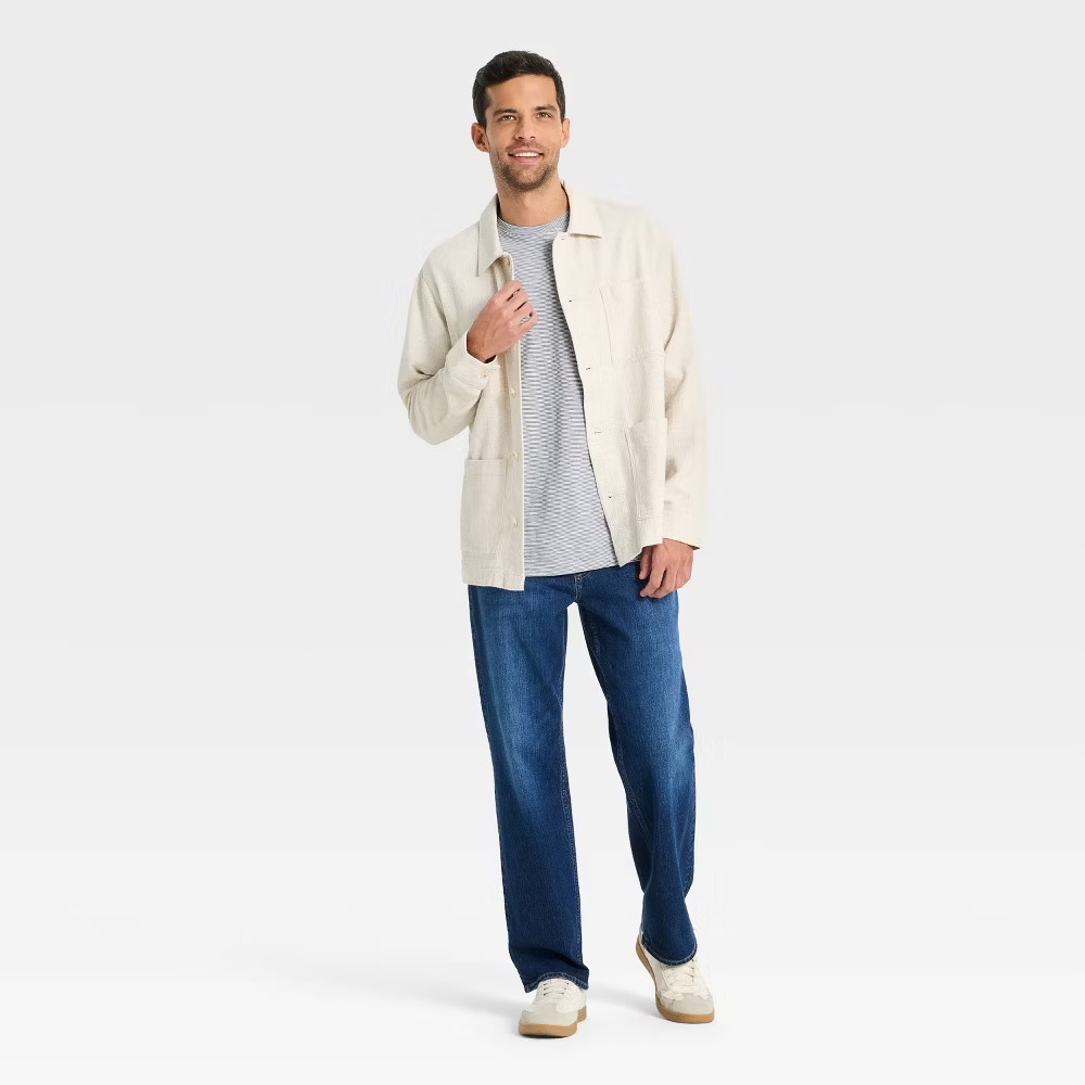 Men Long Sleeve Collared Button-Down Shirt – Goodfellow & Co Natural M