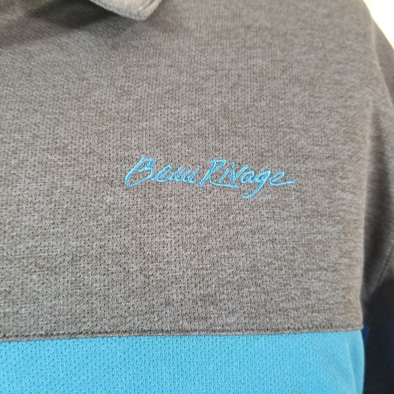 Nike golf polo shirt men’s large Blue short sleeve Dri-Fit Beau Rivage sports