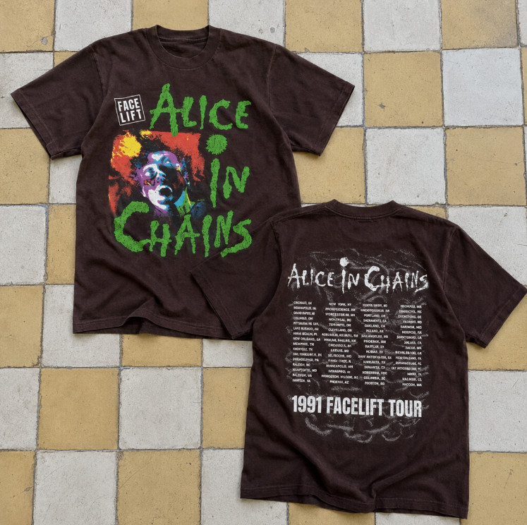 Alice in Chains Facelift 1991 Tour Brown Graphic T-Shirt Front & Back Print
