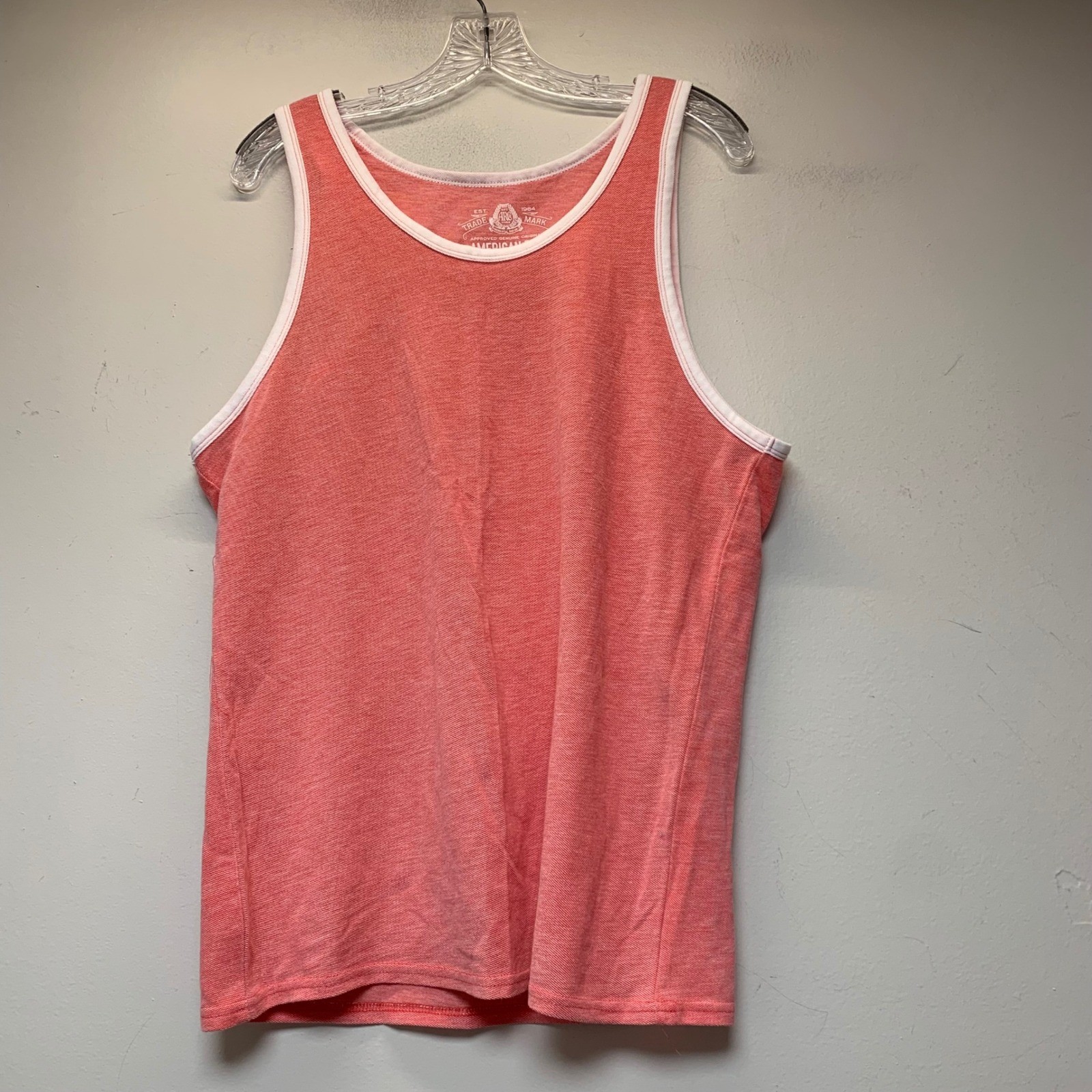 American Rag Tank Top Mens Medium Coral Pink Excellent Slub Knit Contrast Trim