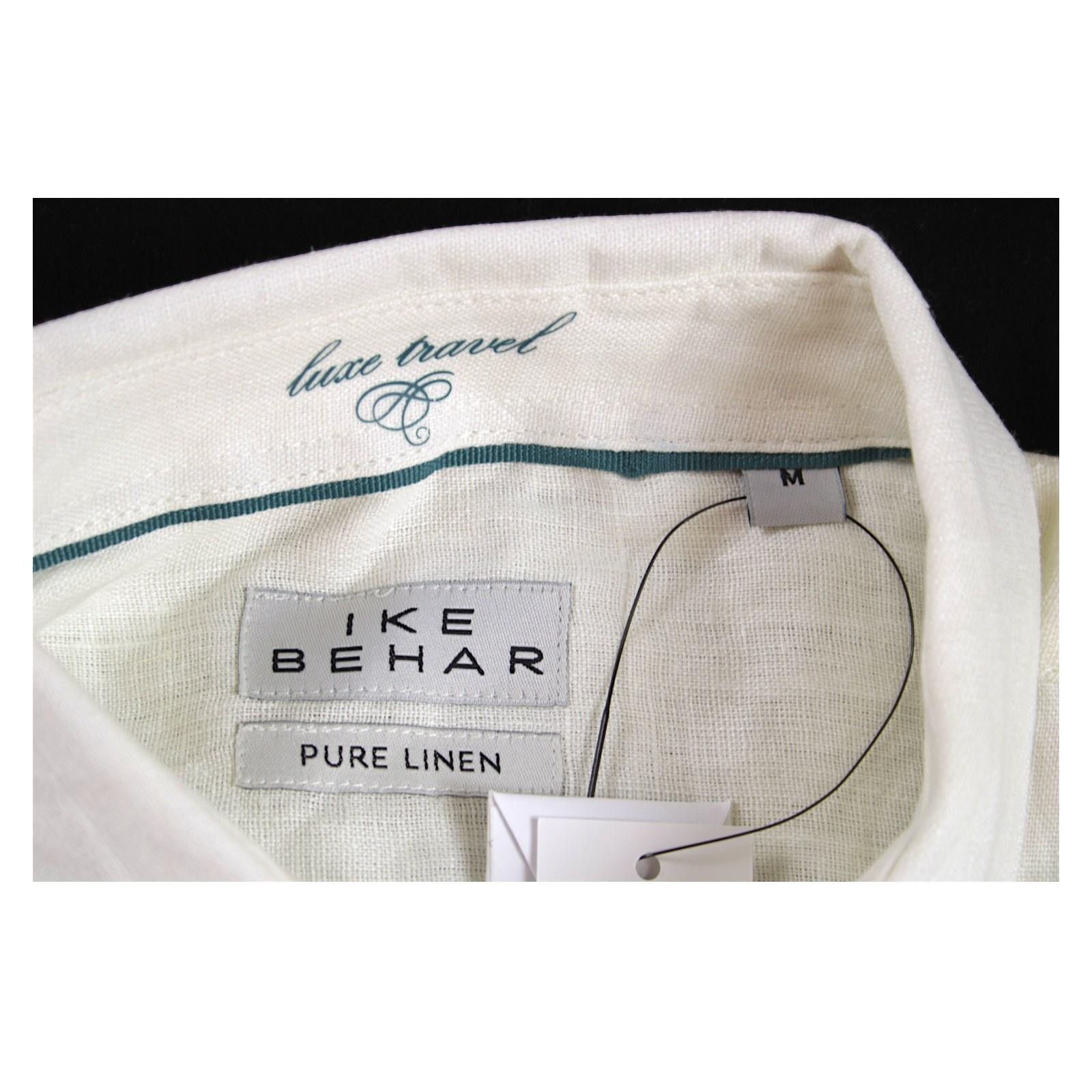 Ike Behar Shirt Mens M Ivory 100% Linen Short Sleeve Button Front $95 NEW