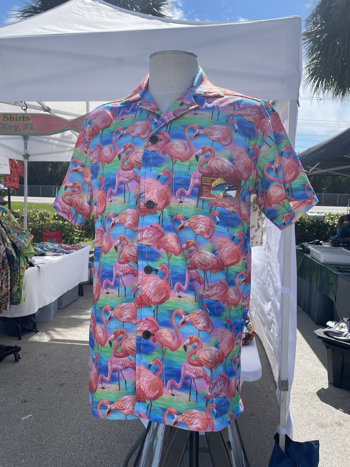 “Flamingos”, Large, SOMETHING FISHY SHIRTS, Tropical, Cotton