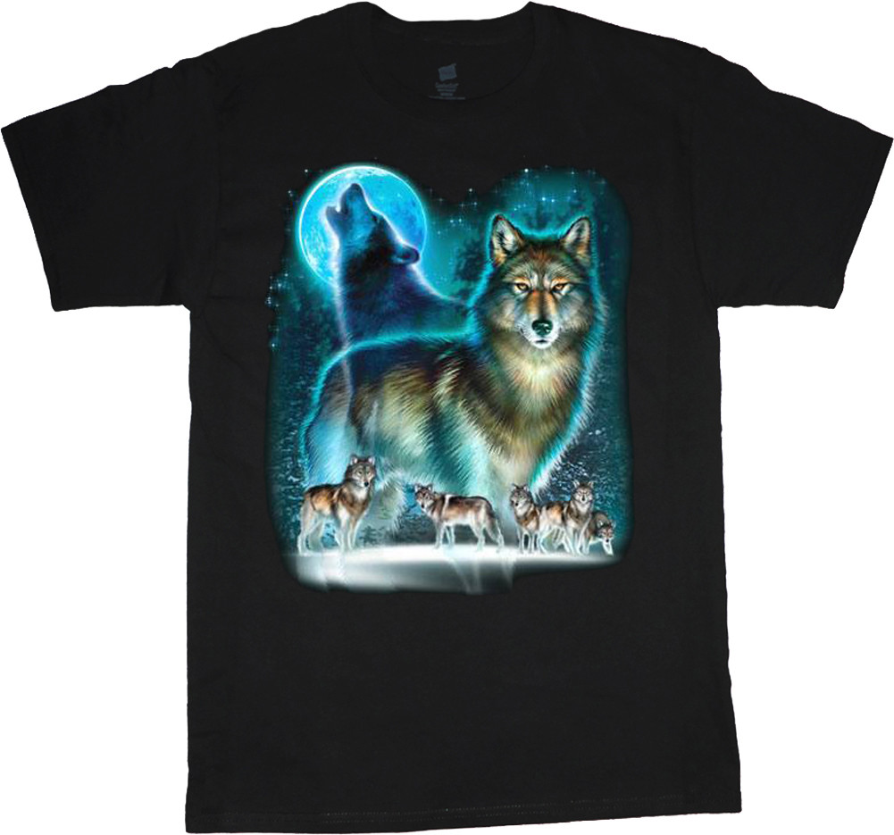 Wolves Wolf Pack Design Men’s Graphic Tee Wildlife Nature Howling Moon T-shirt