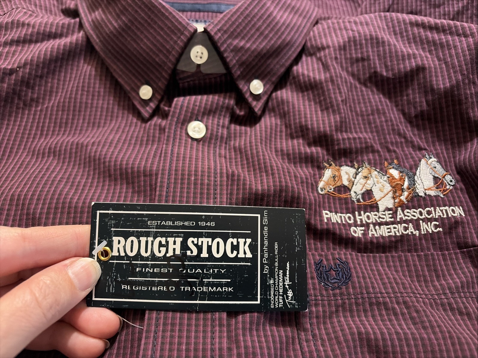Western Cowboy Pinto Horse Association Embroidered Men XL Button Down Shirt