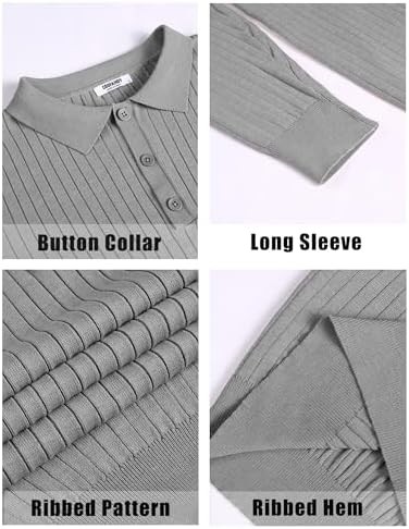 Men’s Button Down COOFANDY Mens Knit Polo Shirts Long Sleeve Button-Down Collar