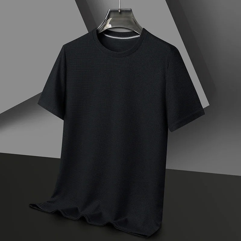 New Summer Waffle Round Neck Short Sleeved T-shirt for Men’s Short Sleeved Top