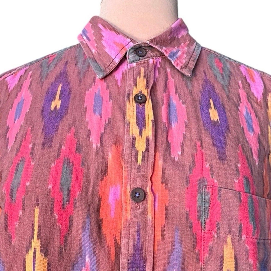 The Territory Ahead Colorful Ikat Print Shirt Large Cotton Southwest Boho Shirt