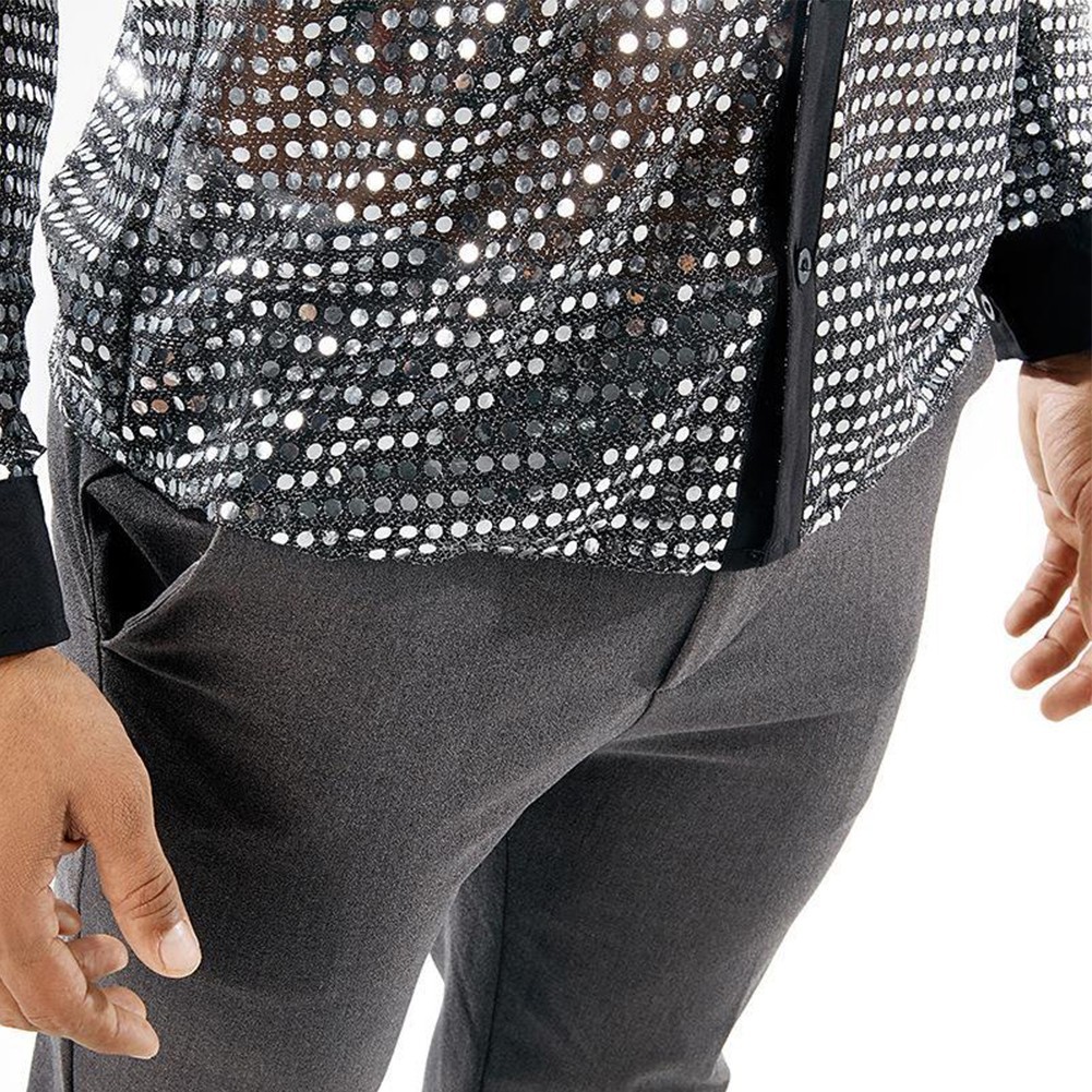 Dazzling Men’s Sparkly Sequins Party Dance Shirt Retro 70s Disco Nightclub Tops