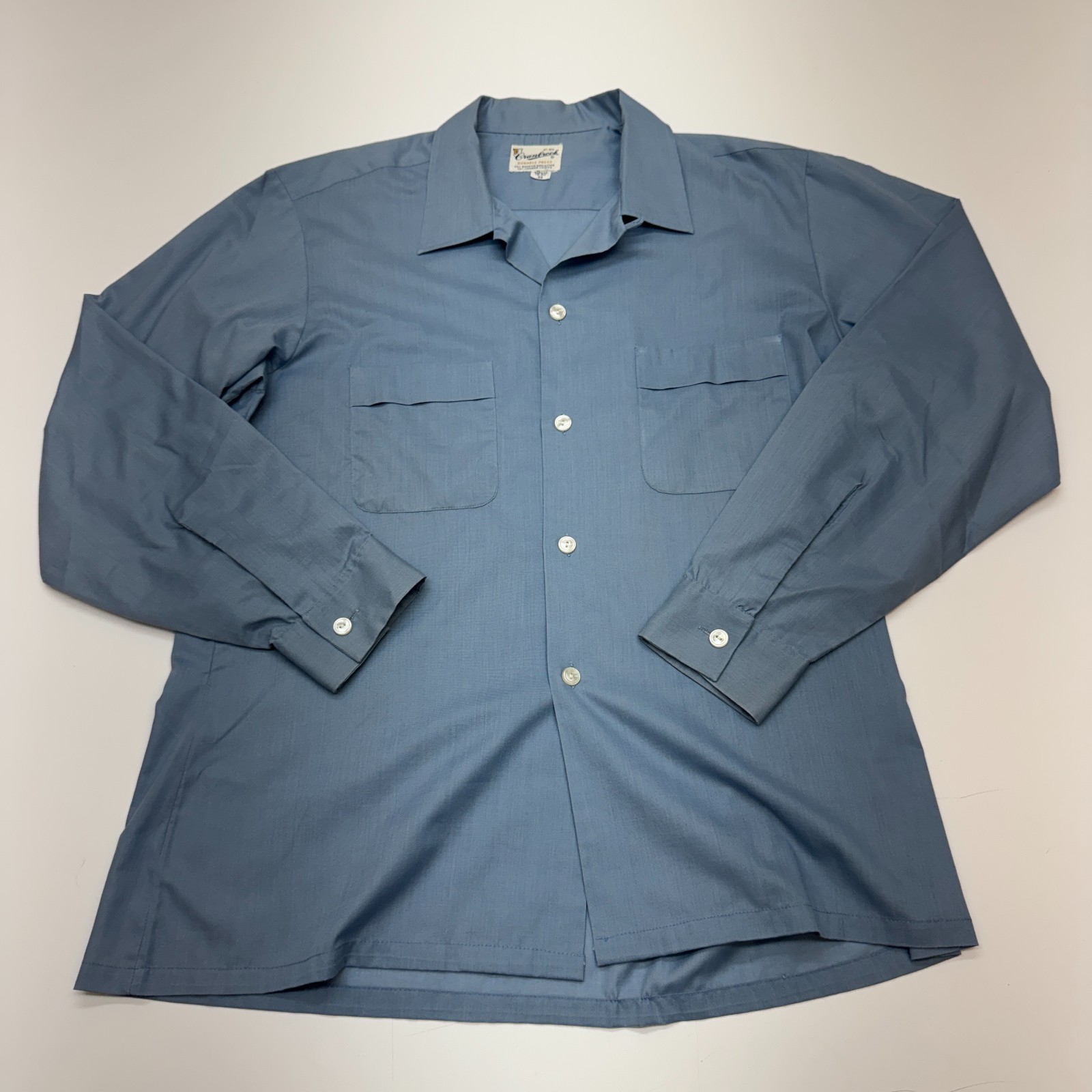 VINTAGE Cranbrook Shirt Men Small Blue Loop Collar 60s Blue Rockabilly Camp 16.5