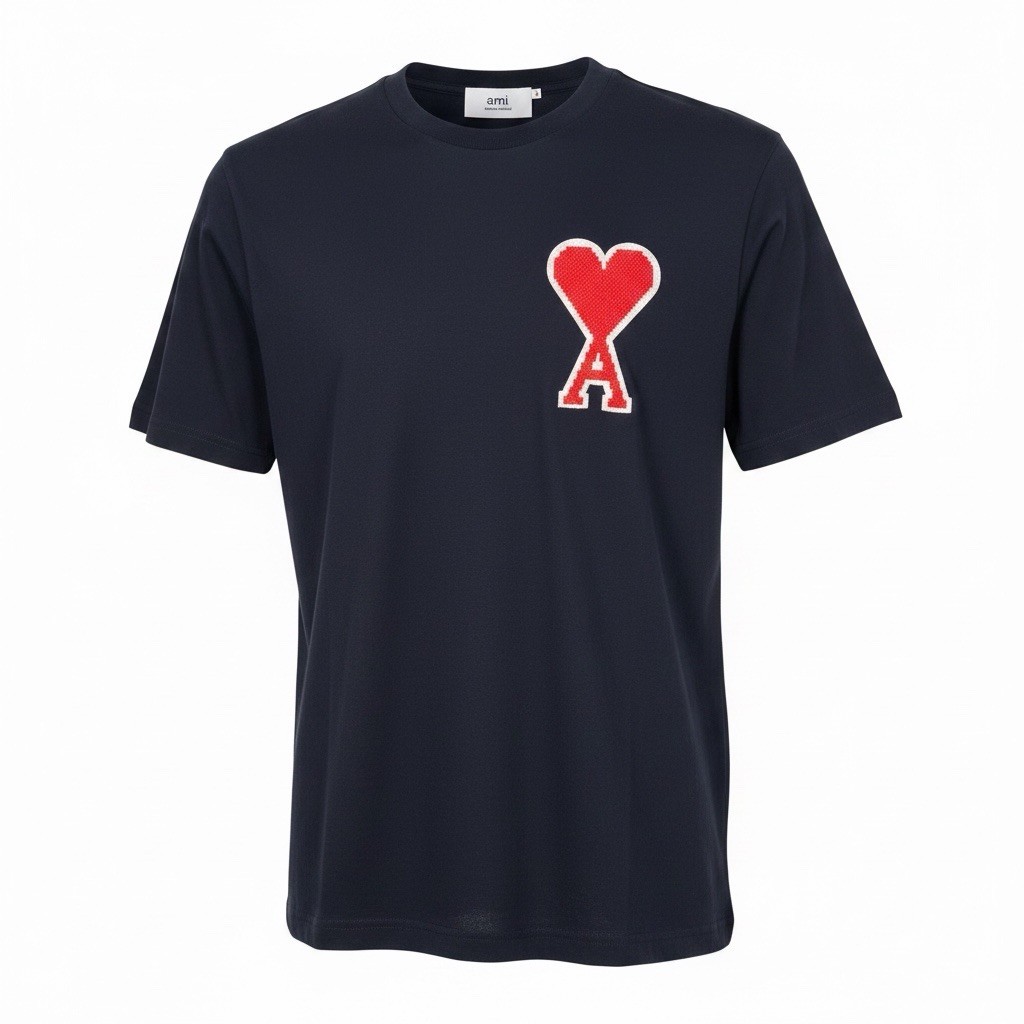 AMI Paris Red Heart Logo T-Shirt Men’s L Black NWOT Made In Portugal