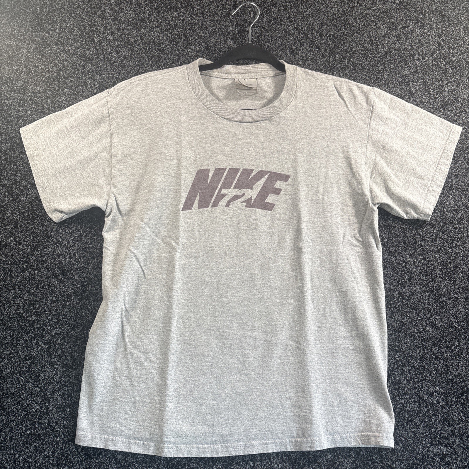 Vintage Nike Shirt Men M Gray Solid Graphic Print Spellout Casual Y2k Tee**206*