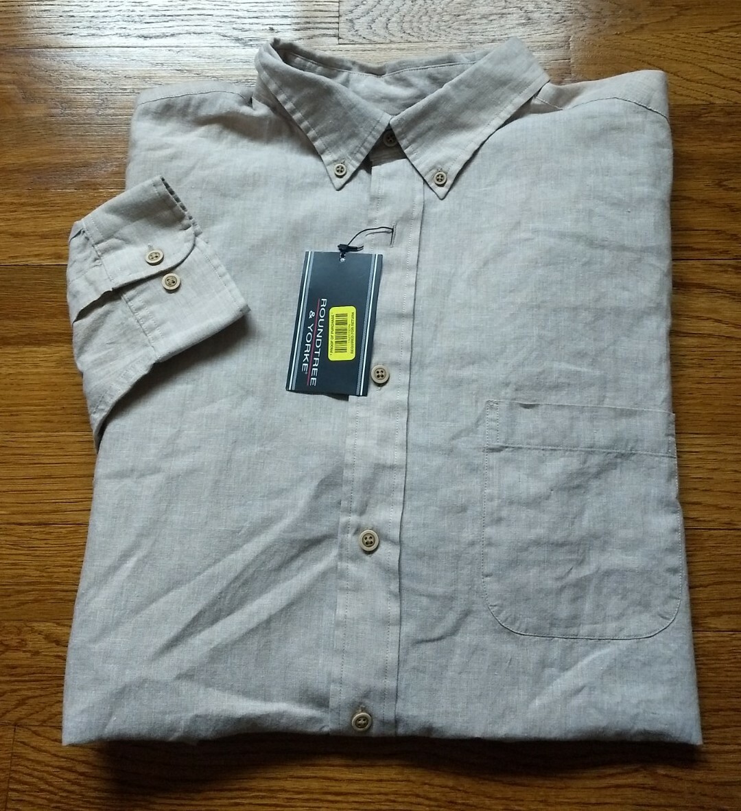 NWT $49.50 ROUNDTREE & YORKE Long Sleeve Beige Linen Shirt XL Men Button Up