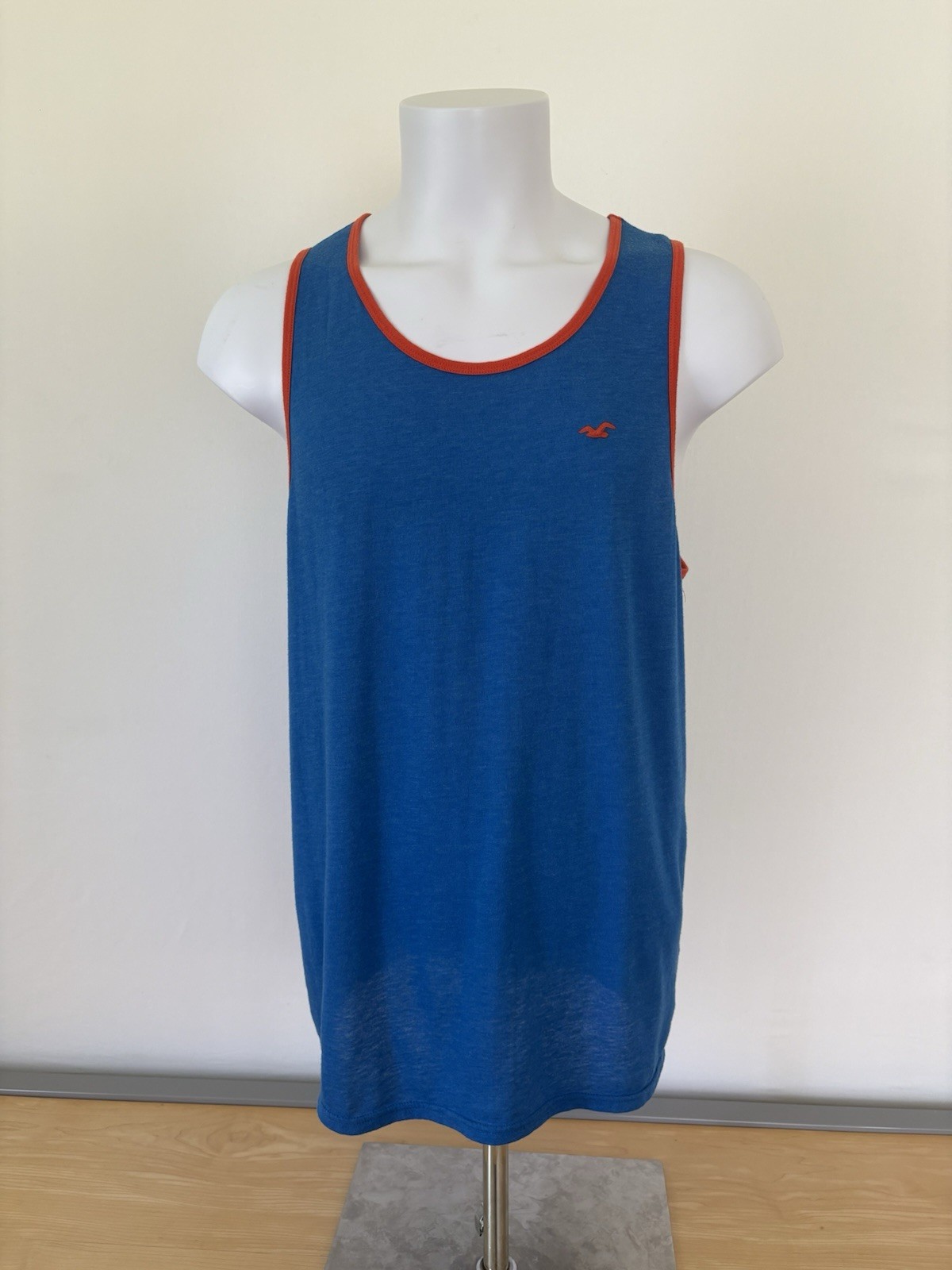 Hollister Blue Cotton Blend Logo Men’s L Scoop Neck Sleeveless Tank T-Shirt