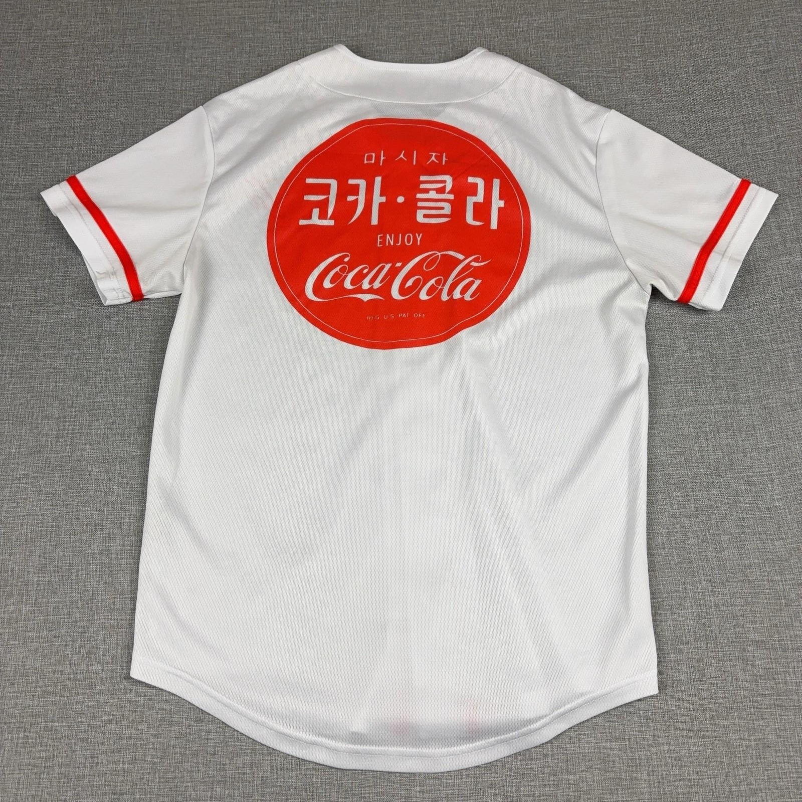 Coca-Cola Shirt Mens Medium White Short Sleeve Baseball Button Up Korean Graphic