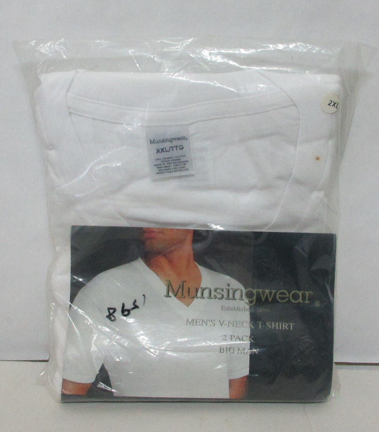 Munsingwear Men’s V Neck T Shirt Pack of 2 Pack 2XL 100% Combed Cotton New