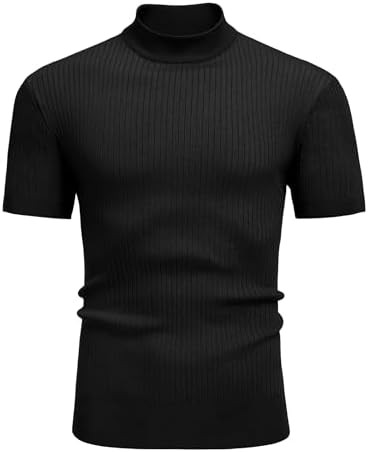 Men’s Pull On Tee Short Sleeve All Black Regular Fit T Shirt COOFANDY Mens Mock