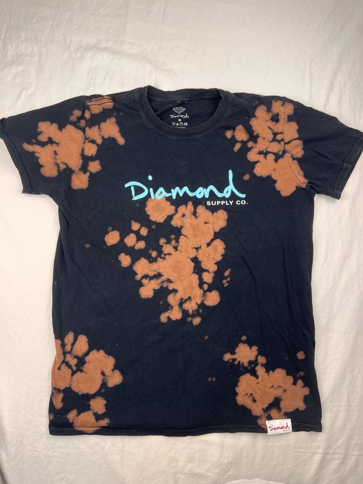Diamond Supply Co Men’s Medium Black Bleach Dye Design Graphic Tee