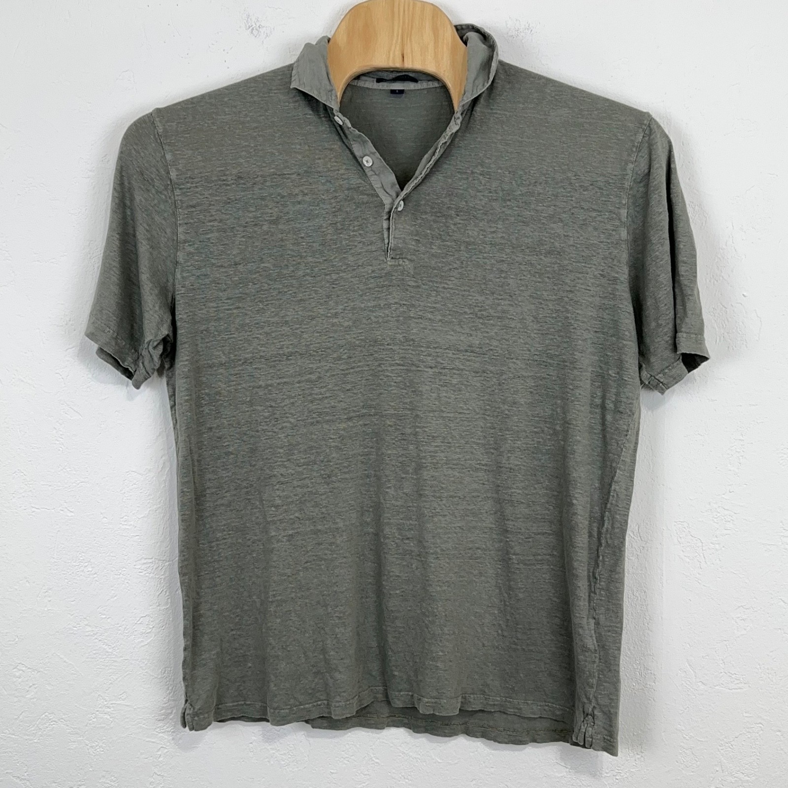 Peter Millar Crown Crafted Mens Polo Shirt Sz Large Greystone 100% Linen Green