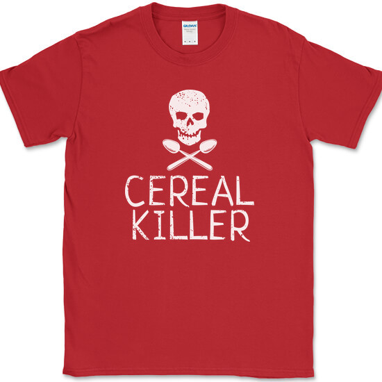 Cereal Killer T-Shirt Funny Serial Food Breakfast Humor Skull Novelty Cotton Tee