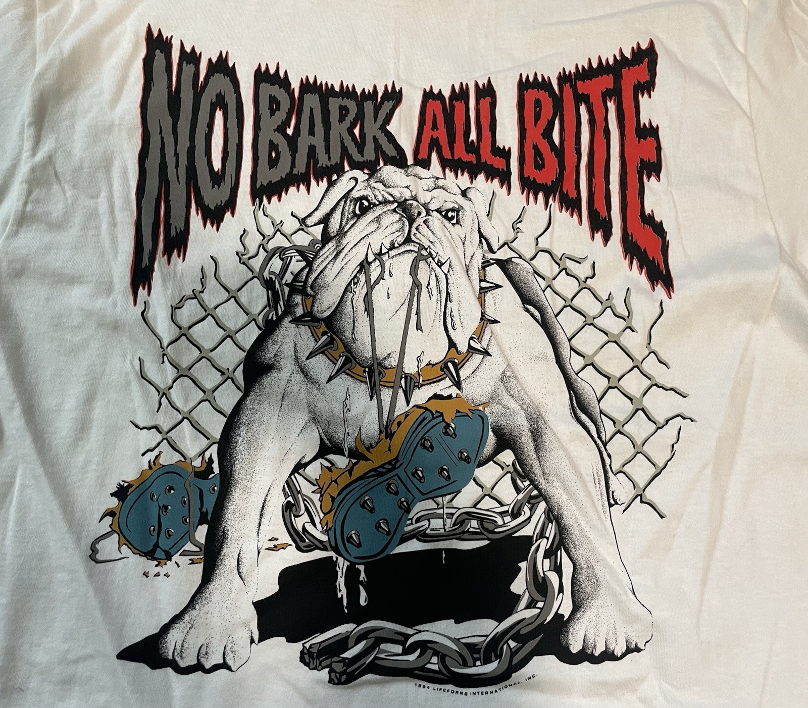 Lifeforms Bulldog “No Bark All Bite” T-Shirt Made In USA Size L Tee Vtg Vintage