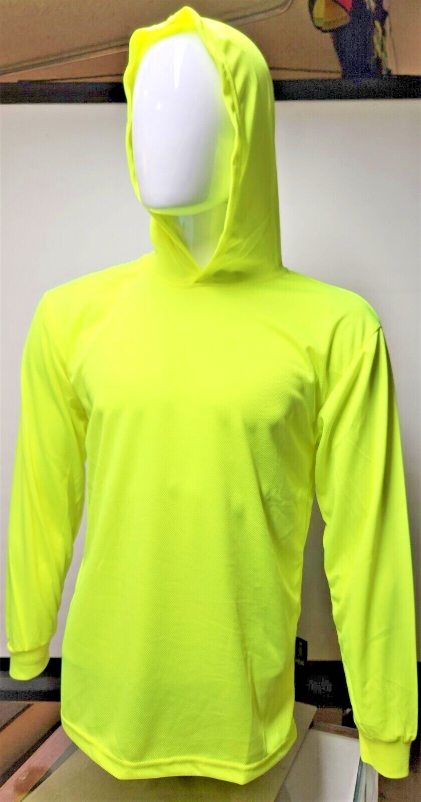 Hi Vis Long Sleeve Safety Shirt With Hoodie, Quick Dry Polyester Birdeye mesh