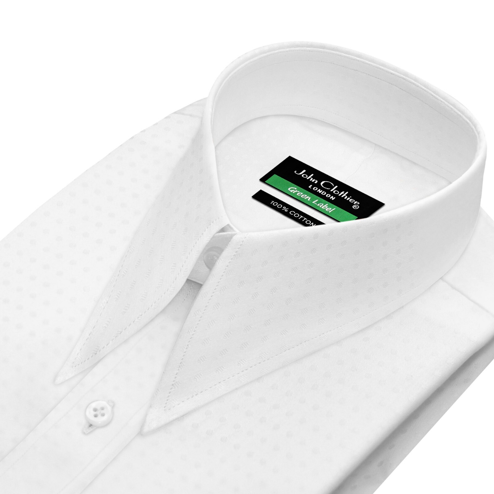 Men’s Classic Sharp Spear Long Point Dagger Collar White Self Checks Dobby Shirt