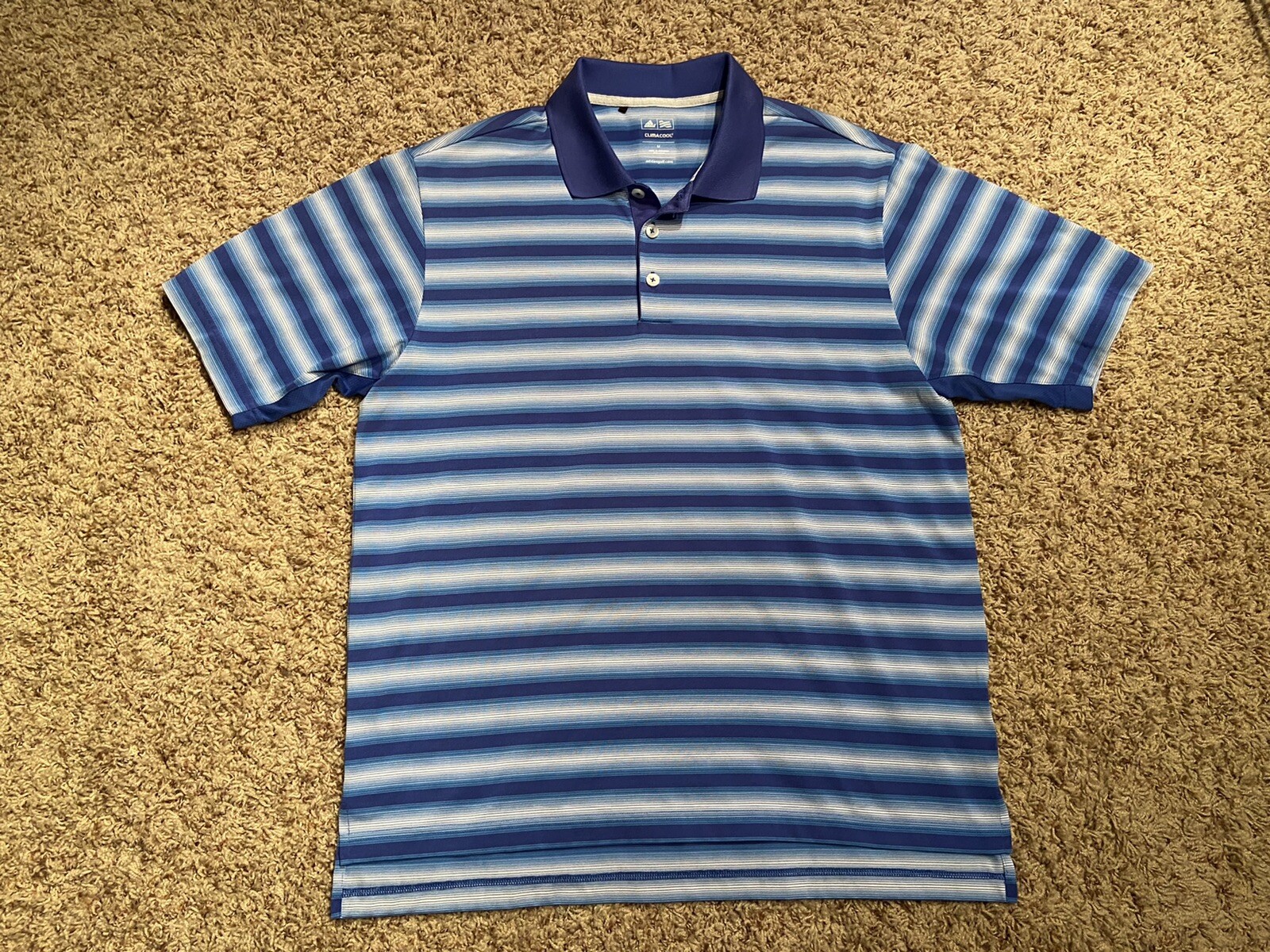 Adidas Climacool Mens M Multicolor Striped Polo Golf Shirt Oak Hills CC Logo
