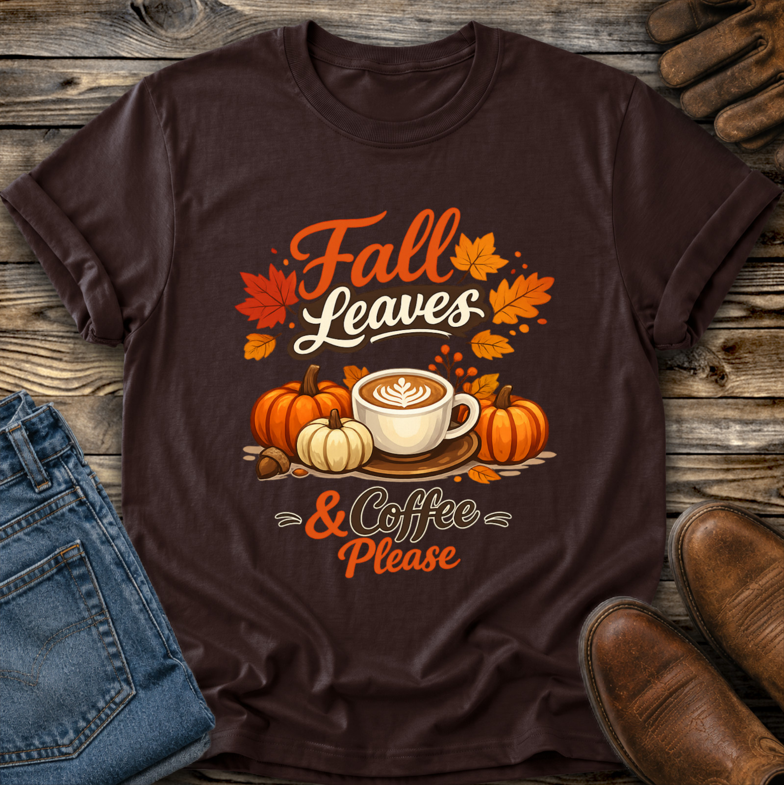 Fall Leaves Coffee Please Tshirt Graphic Tee Unisex Autumn Pumpkins Gift
