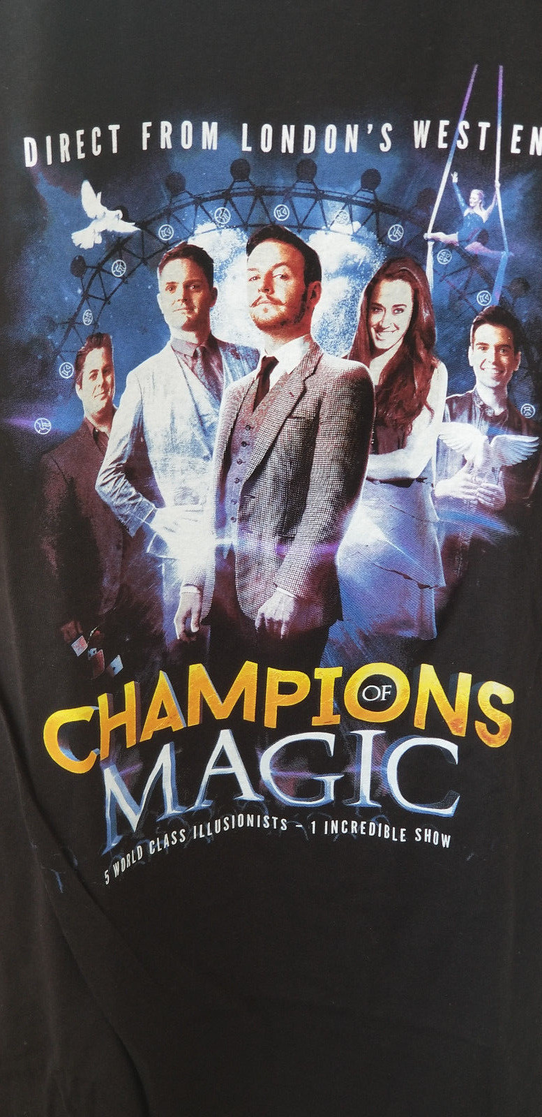 NEW Never Worn CHAMPIONS OF MAGIC ILLUSIONIST T-Shirt Size M Black 100% Cotton
