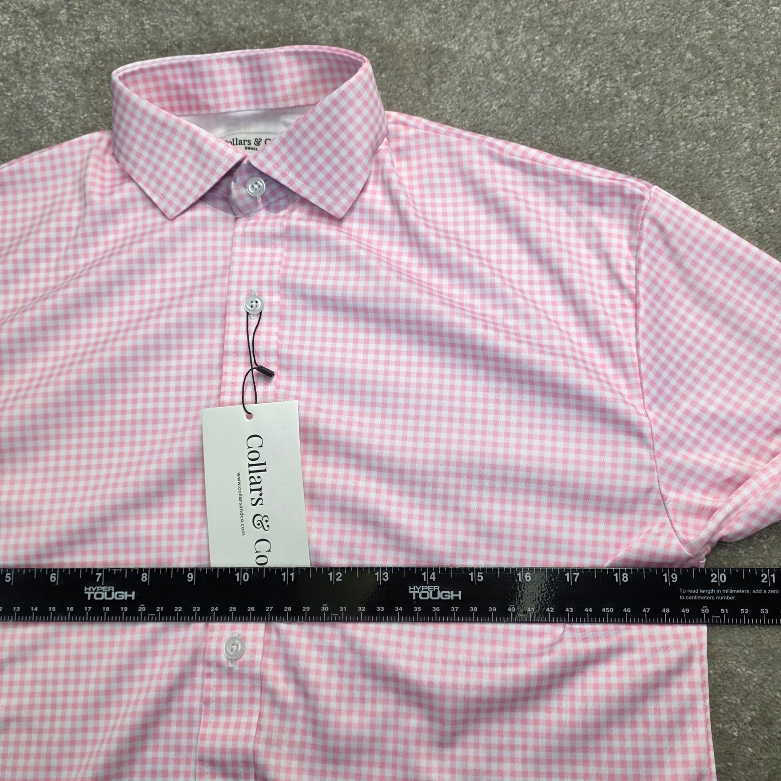 Collars and Co Men Dress Collar Stretch Long Sleeve Polo Shirt Sz S Pink Gingham