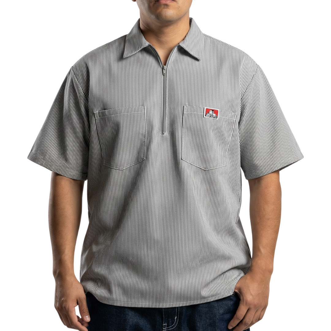 Ben Davis Short Sleeve Striped 1/2 Zip Shirt