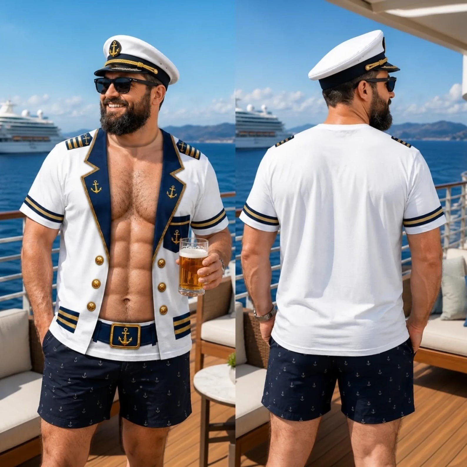 Personalized Funny Captain All Over Print T-shirt 3D Printing Hairy Chest