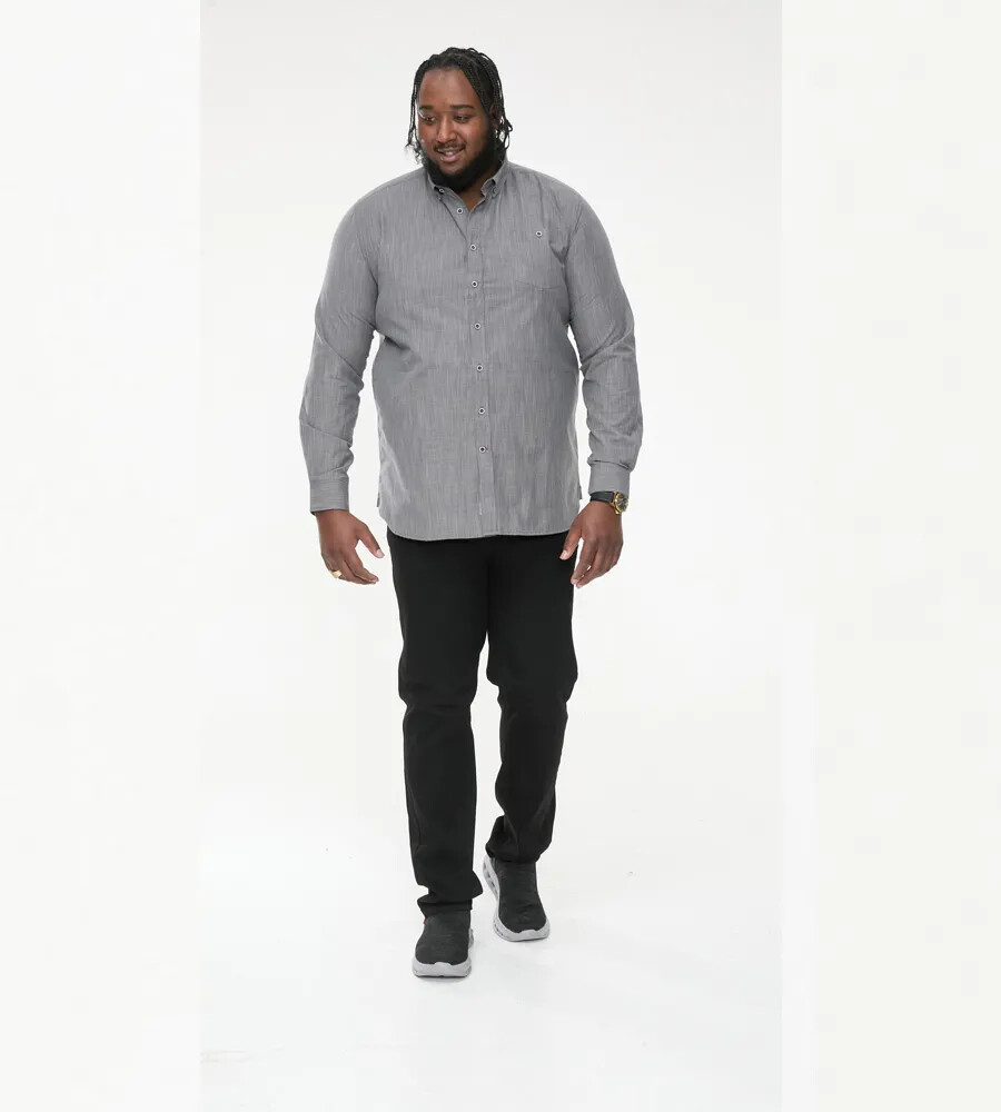 D555 Duke Big Mens Charcoal Long Sleeve Shirt Cross Hatch Pocket 2XL-6XL 111603