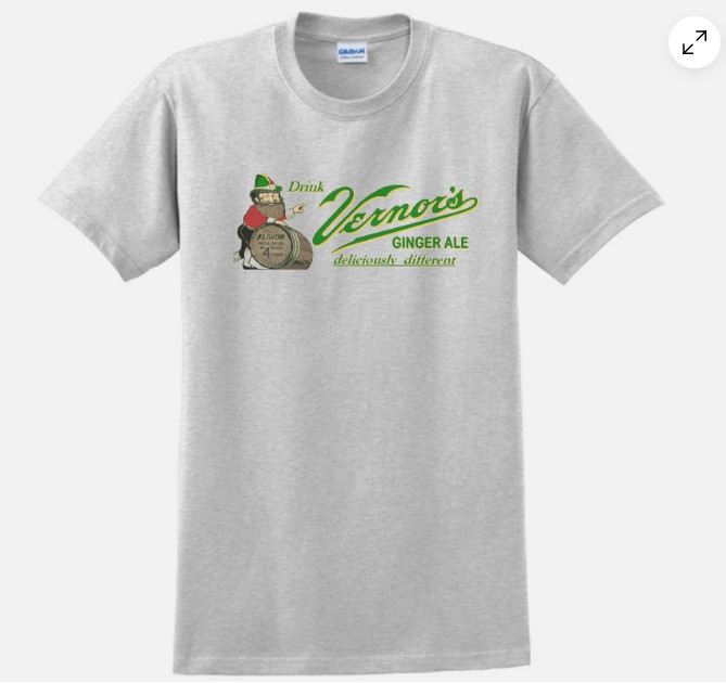 Vernors T-shirt. Detroit Ginger Ale Gray, White.Sardines 100% cotton, Tshirt Men