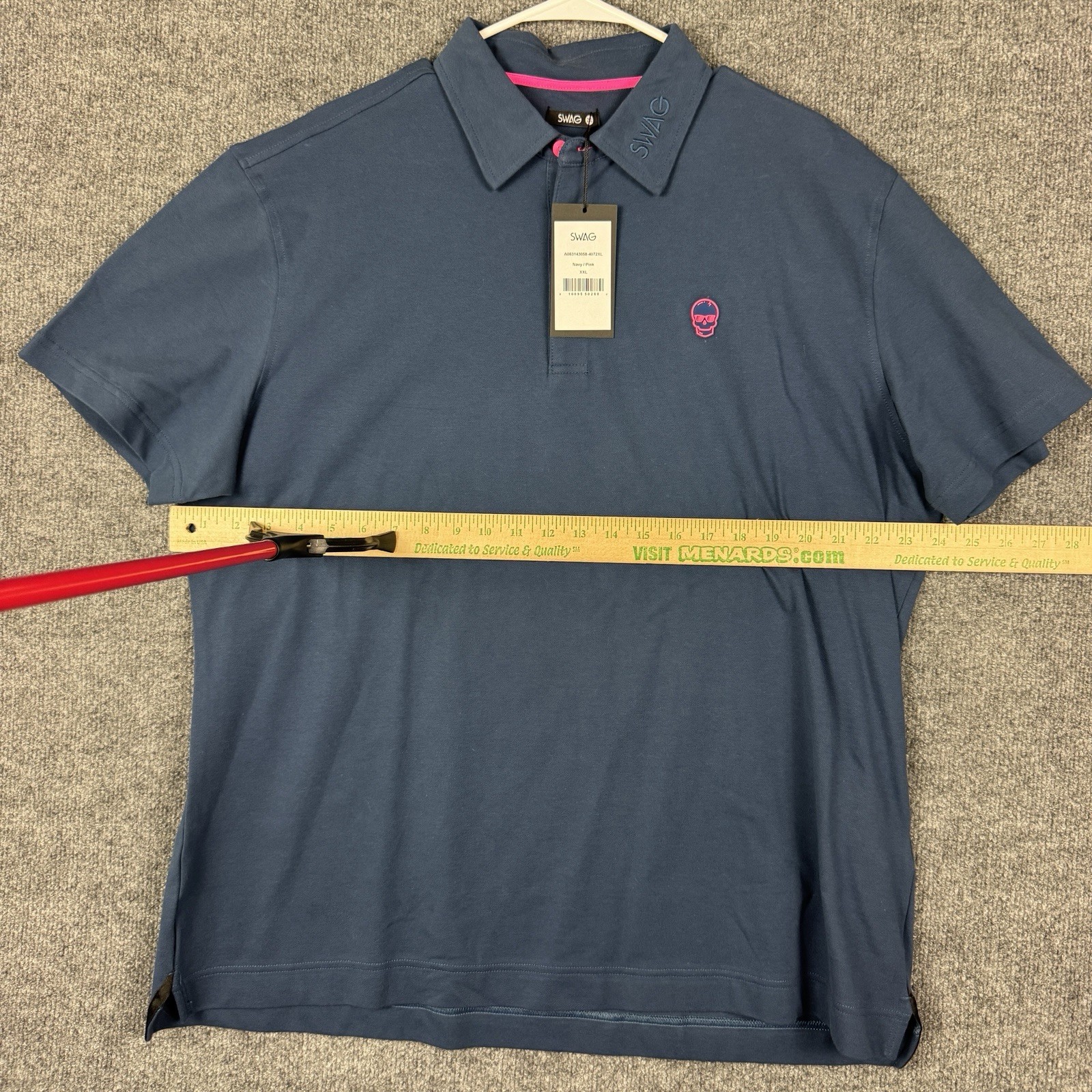 SWAG Golf Polo Performance Men’s XXL Navy Blue Pink Skull Logo NWT Cotton