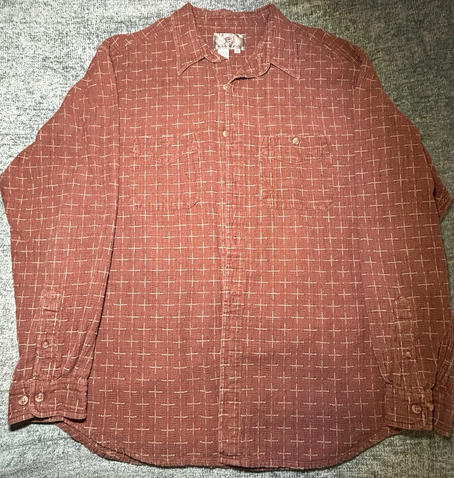 Territory Ahead, VINTAGE, XL,Rust/tan,Textured Button Up Long sleeve Shirt