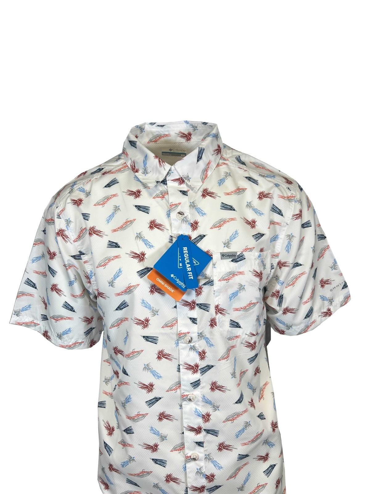 Columbia Men’s White Fly Pride Shirt PFG Super Slack Tide Camp S/S (111)