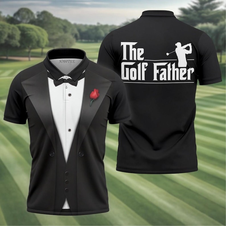 Men Golfer Golf Father Polo Shirt Funny Dad Gift Tuxedo Style