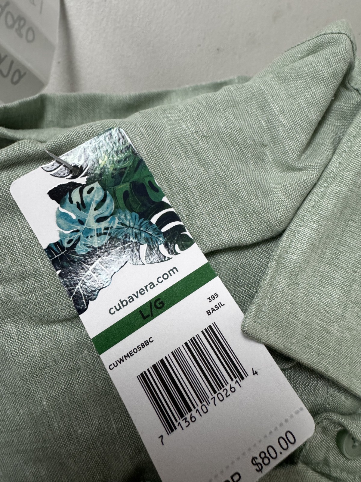 Cubavera Men’s Button Front Shirt Solid Green Linen Short Sleeve NWT Pick Size