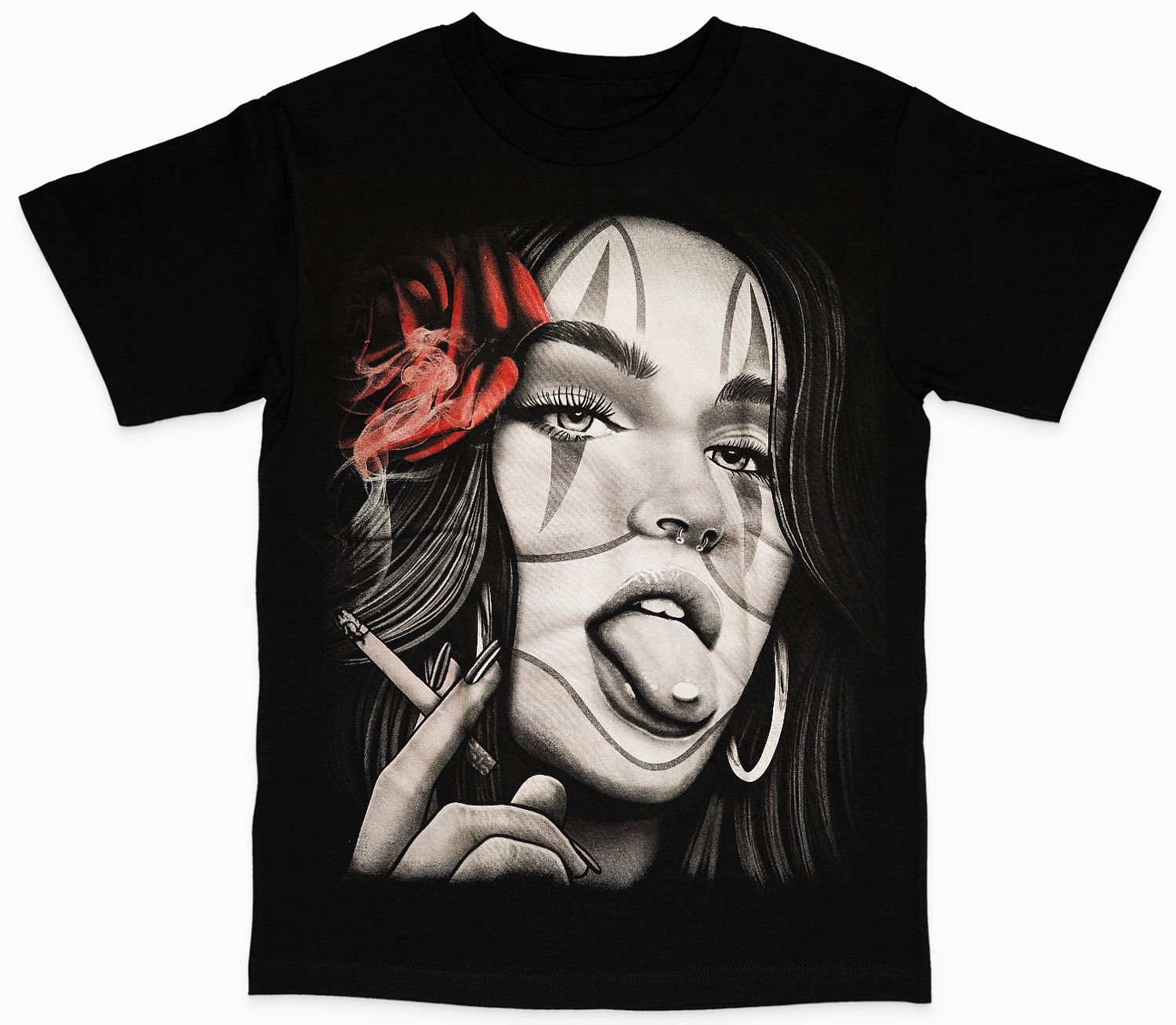 Bad Girl Chola T-Shirt | Smoking Girl with Rose | Gangster Tattoo Style | Urban