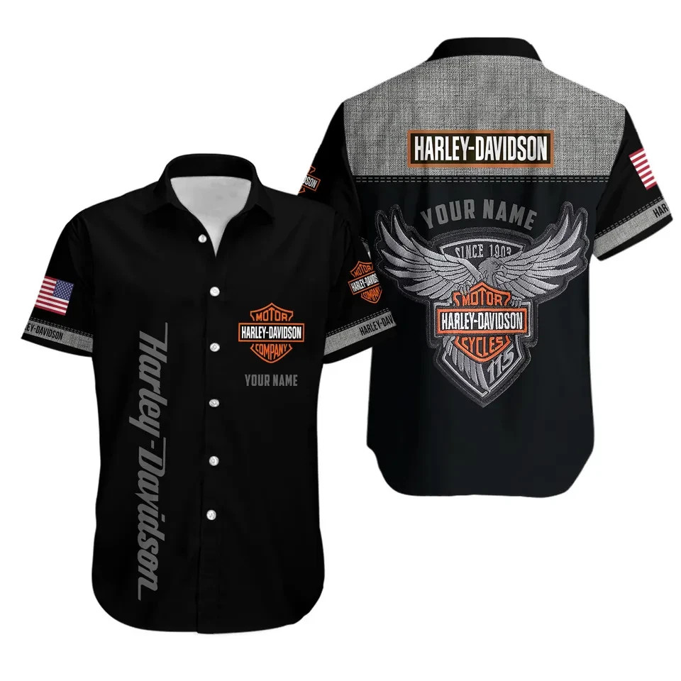 Personalize Harley Racing Davidson Hawaiian Shirt Button Down Unisex Adults