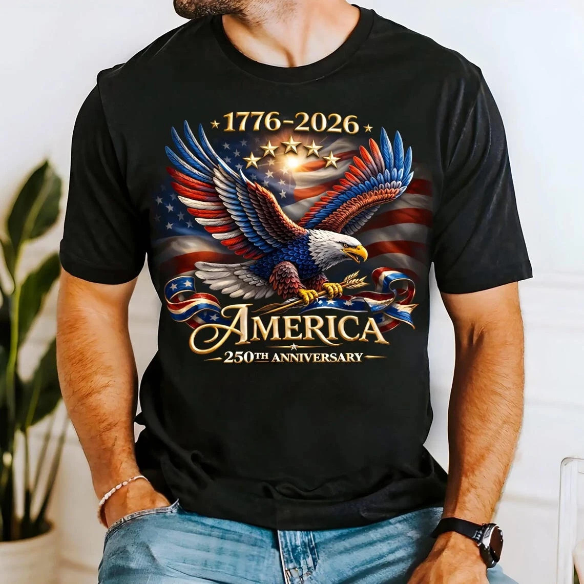 America 250th Anniversary Shirt 1776-2026 Bald Eagle Patriotic USA Tee