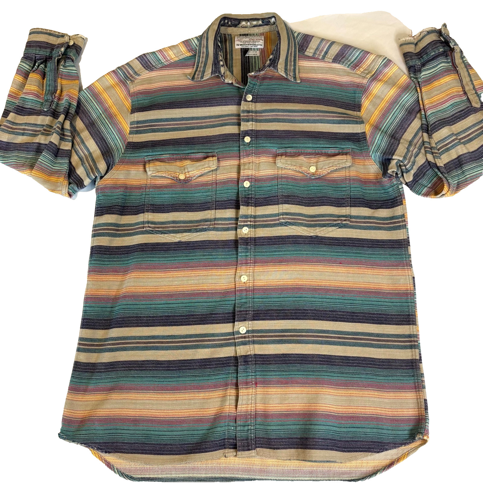 Vintage 100% Pure Stuff Striped Cotton Button-Up Shirt Men’s Large Multicolor
