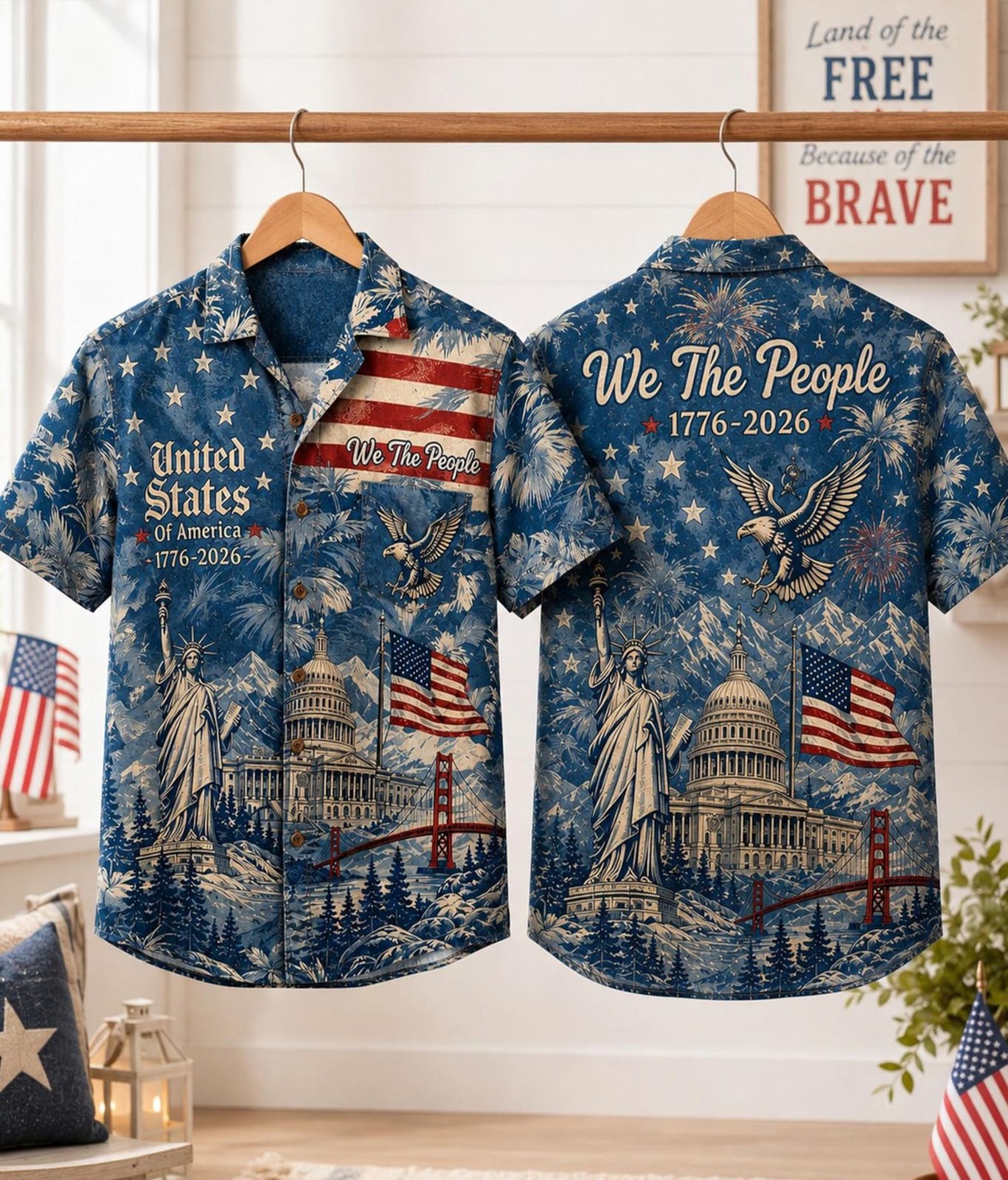 America 250 Hawaiian Shirt, 1776 2026 Patriotic Aloha Shirt