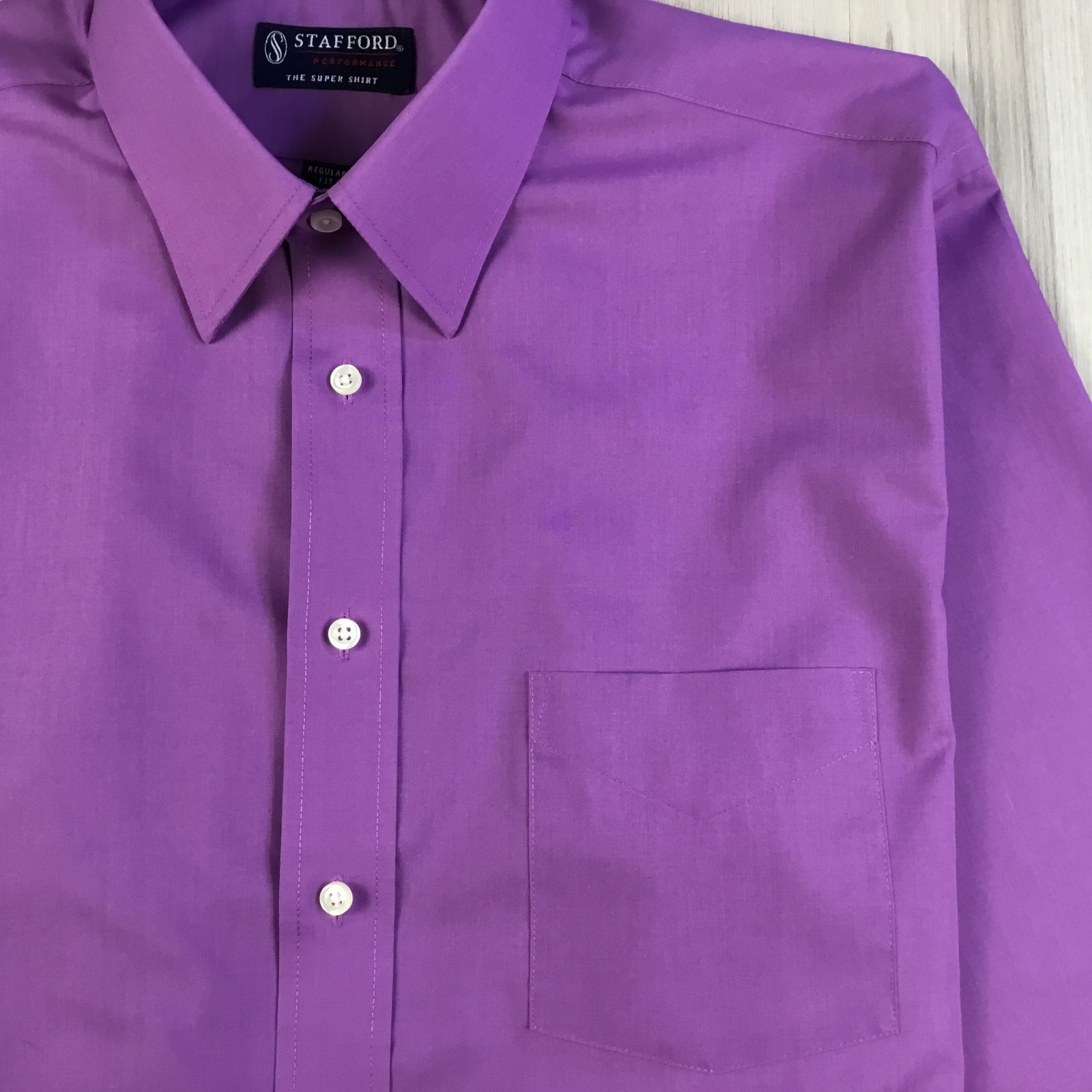 Stafford Mens Shirt 16 32-33 Purple Performance Broadcloth Super Shirt Utility