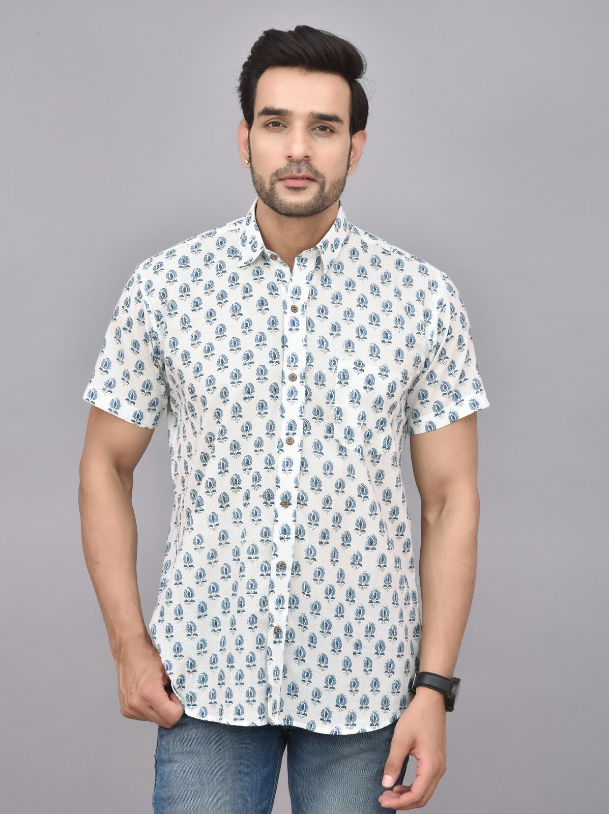 100% Cotton Shirt, Hand Printed Shirt, Light Fabric Shirt, Handmade Cotton Shirt