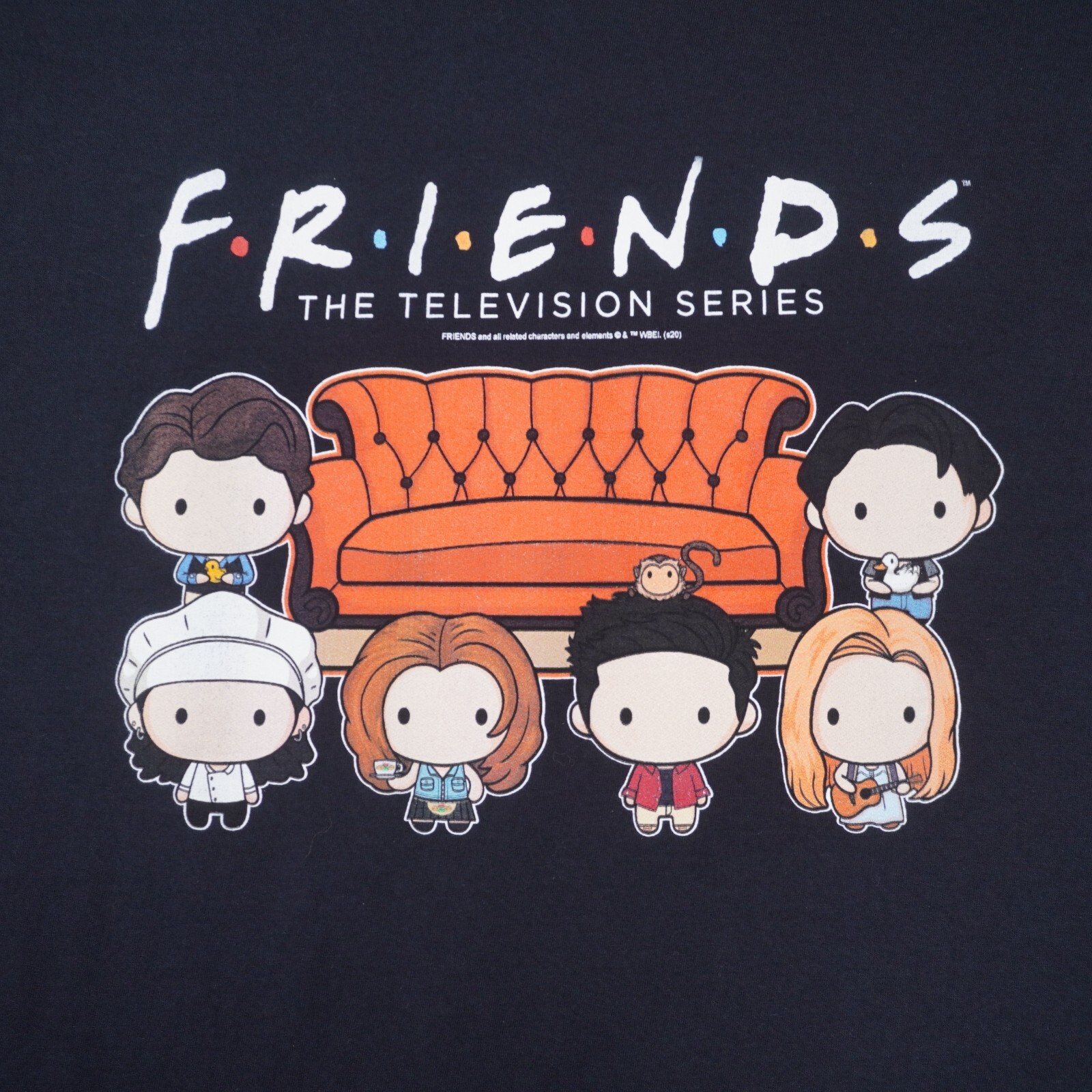 FRIENDS Television Series Chibi Short Sleeve T Shirt Mens XL Black Cotton EUC