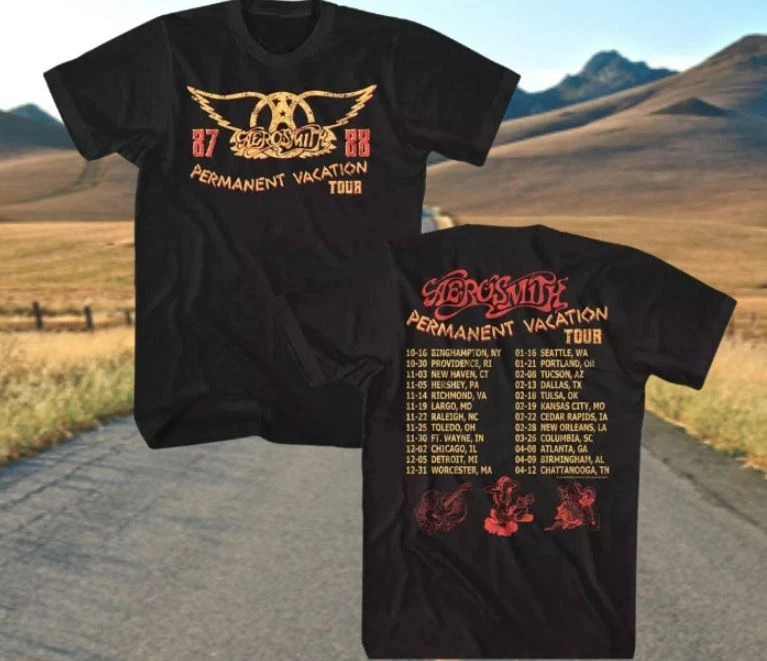 Aerosmith Permanent Vacation Tour ’87-88 Men’s T-Shirt Rock Concert Album