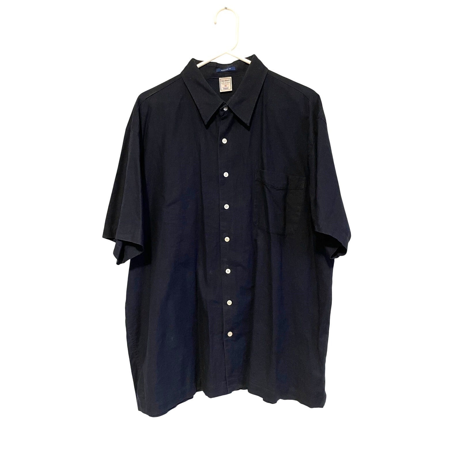 Old Navy Black Linen Cotton Button Down Shirt Short Sleeve Pocket Men’s XL reg